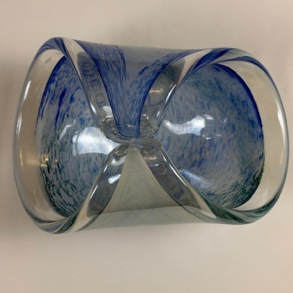 Vetro Dei Maestri Di Murano Italian Art Glass Handkerchief Bowl Blue Swirl Italy - Picture 2 of 3